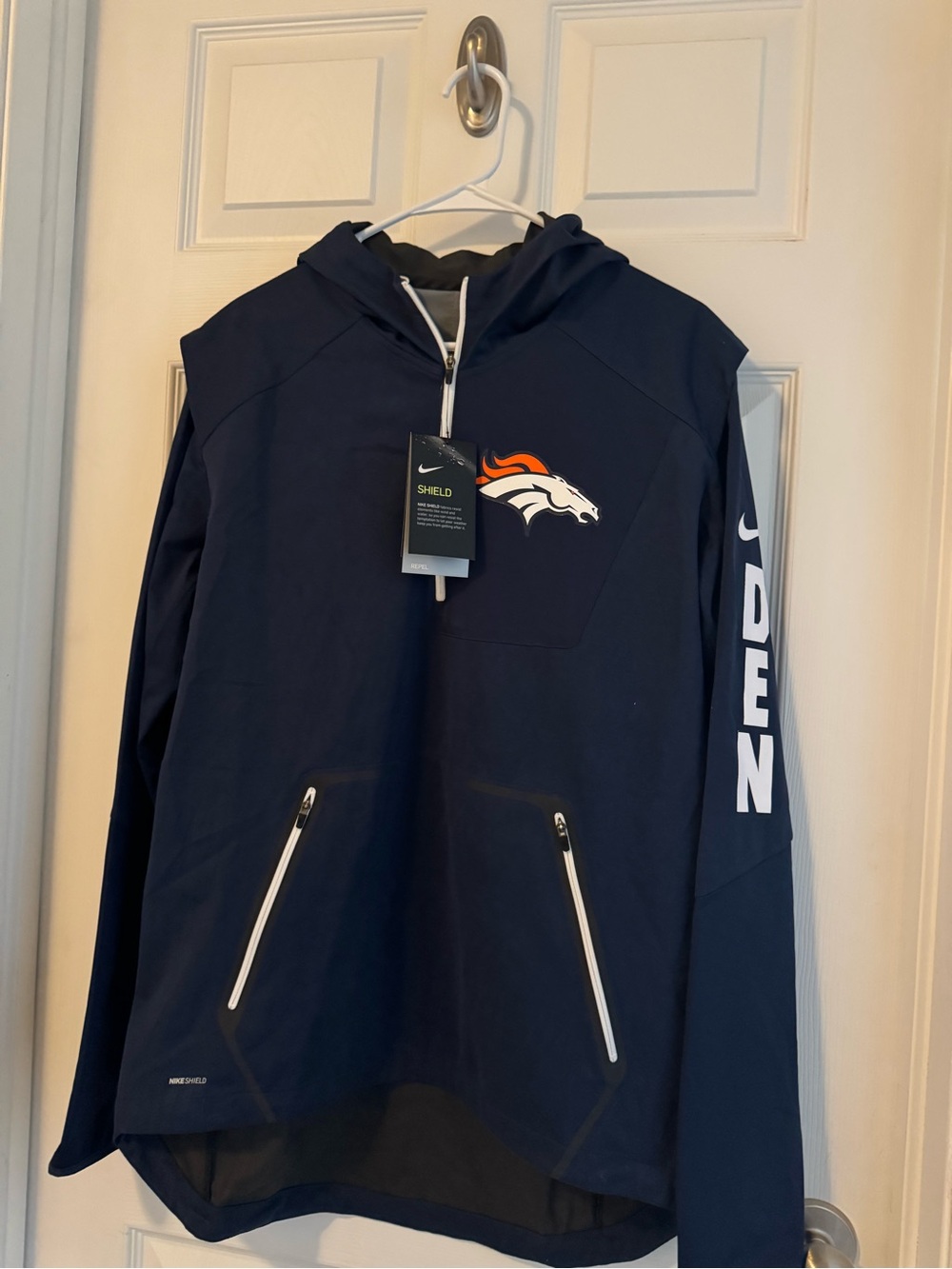 NFL Navy Zip-Up Hoodie with Orange & White Broncos Logo